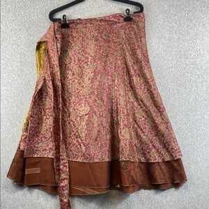 Urban Nomad Exotic Silk Maxi Wrap Skirt Double Layer OS 30" long Hippie Festival
